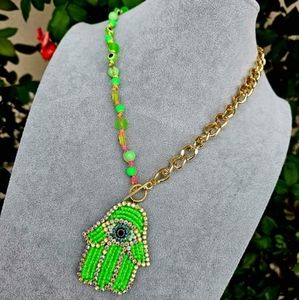 Neon Green Hand Eye Necklace